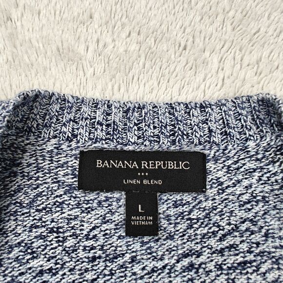 Banana Republic Crewneck Sweater Men's L Blue White Cotton Linen - Picture 3 of 6